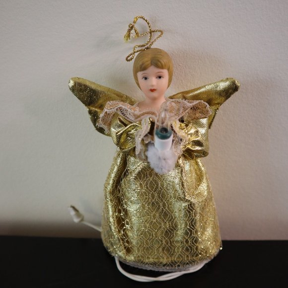 Vintage Porcelain Gold Angel Holding Light Christmas tree topper or ornament 🎄 - Picture 4 of 6